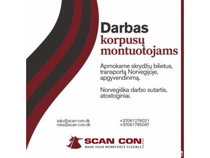  Darbas laivų korpusų montuotojams Norvegijoje